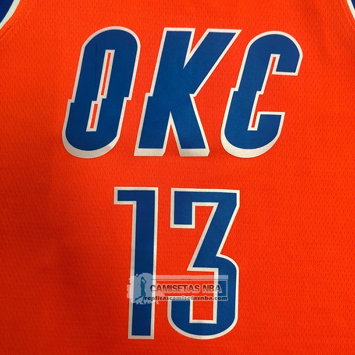 Camiseta Oklahoma City Thunder Paul George NO 13 Statement 2021 Naranja